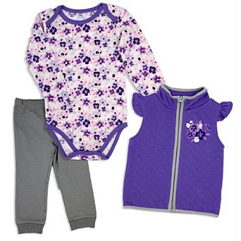 Baby Girls 3 pc Purple Floral Vest Set