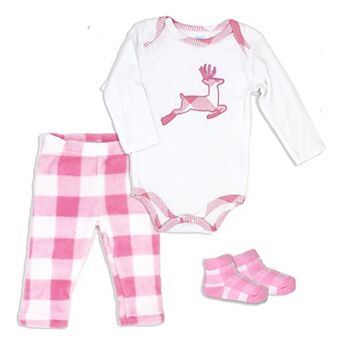 Baby Girls Pink Buffalo Plaid Plush 3 pc Lounge Set