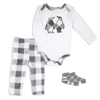 Baby Boys And Girls Gray Buffalo Plaid Plush 3 pc Lounge Set
