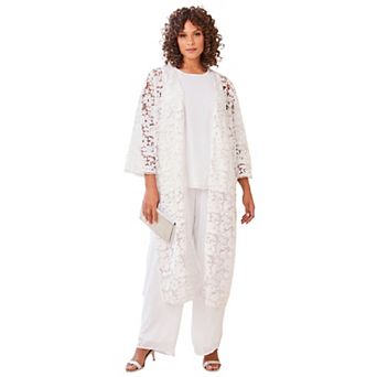 Roaman's Women's Plus Size Plus Size 3 pc Allover Lace Duster Pant Set Formal Wear