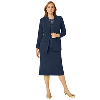 Jessica London Women's Plus Size 2 pc Stretch Crepe Single-breasted Skirt Suit
