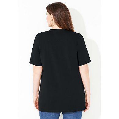 Catherines Women's Plus Size Petite Suprema Crochet V-Neck Tee