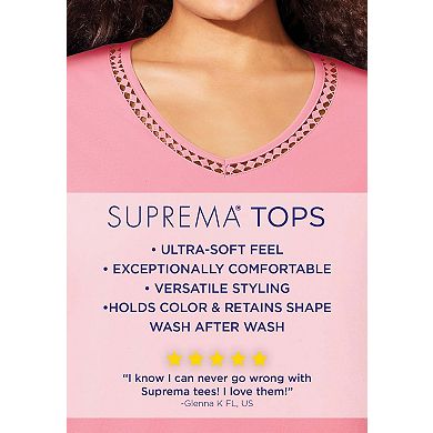 Catherines Women's Plus Size Petite Suprema Crochet V-Neck Tee