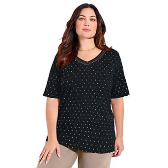 Catherines Women's Plus Size Petite Suprema Crochet V-Neck Tee
