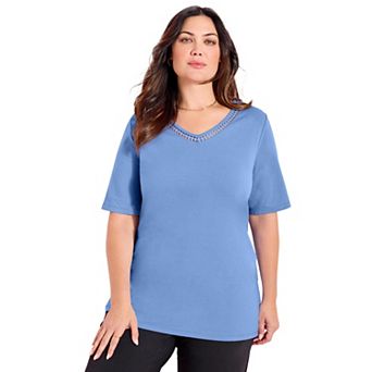 Catherines Women's Plus Size Suprema Crochet V-Neck Tee