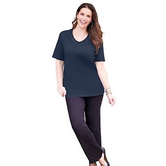 Catherines Women's Plus Size Suprema Crochet V-neck Tee