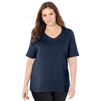 Catherines Women's Plus Size Suprema Crochet V-Neck Tee