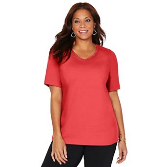 Catherines Women's Plus Size Suprema Crochet V-neck Tee