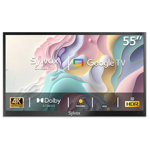 SYLVOX 43" Outdoor TV, 4K 1000Nits Google TV with Dolby Atmos, IP55 Waterproof (Deck Pro 2.0/2024) - Black (55" TV)