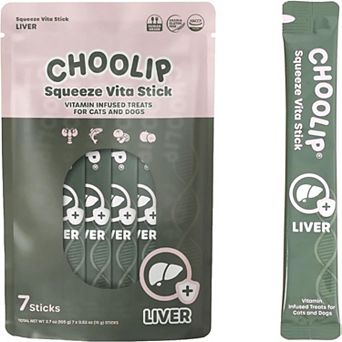 Choolip Squeeze Vita Stick - Liver Support - Natural Vitamin-Infused Cat and Dog Treats - 7 Sticks