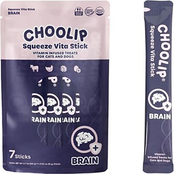 Choolip Squeeze Vita Stick - Brain Support - Natural Vitamin-Infused Cat and Dog Treats -7 Sticks