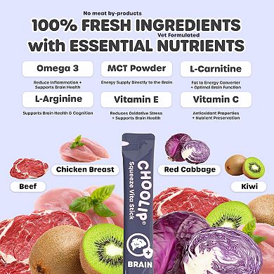 Choolip Squeeze Vita Stick - Brain Support - Natural Vitamin-Infused Cat and Dog Treats -7 Sticks