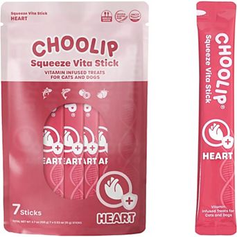 Choolip Squeeze Vita Stick - Heart Support - Natural Vitamin-Infused Cat and Dog Treats - 7 Sticks