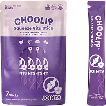 Choolip Squeeze Vita Stick - Joints Support - Natural Vitamin-Infused Cat and Dog Treats - 7 Sticks