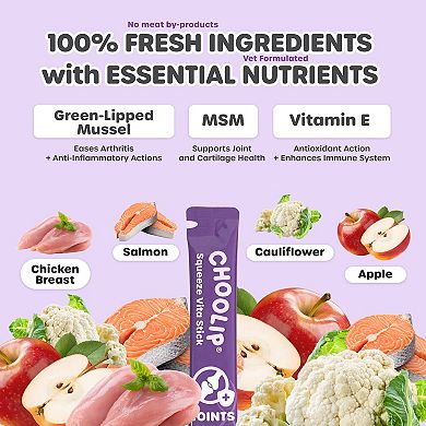 Choolip Squeeze Vita Stick - Joints Support - Natural Vitamin-Infused Cat and Dog Treats - 7 Sticks