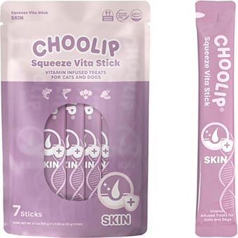 Choolip Squeeze Vita Stick - Skin Support - Natural Vitamin-Infused Cat and Dog Treats - 7 Sticks