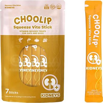 Choolip Squeeze Vita Stick - Kidneys Support - Natural Vitamin-Infused Cat and Dog Treats - 7 Sticks