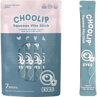 Choolip Squeeze Vita Stick - Eyes Support - Natural Vitamin-Infused Cat and Dog Treats - 7 Sticks