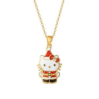 Sanrio Hello Kitty Santa Claus 18k Gold Flash Plated Christmas Pendant Necklace
