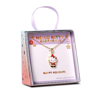 Sanrio Hello Kitty Santa Claus 18k Gold Flash Plated Christmas Pendant Necklace