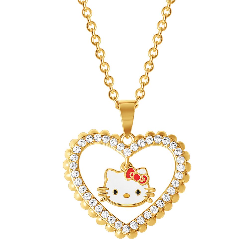 Sanrio Hello Kitty 18k Gold Flash Plated Cubic Zirconia Heart