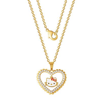 Sanrio Hello Kitty 18k Gold Flash Plated Cubic Zirconia Heart Pendant Necklace