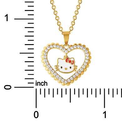 Sanrio Hello Kitty 18k Gold Flash Plated Cubic Zirconia Heart Pendant Necklace