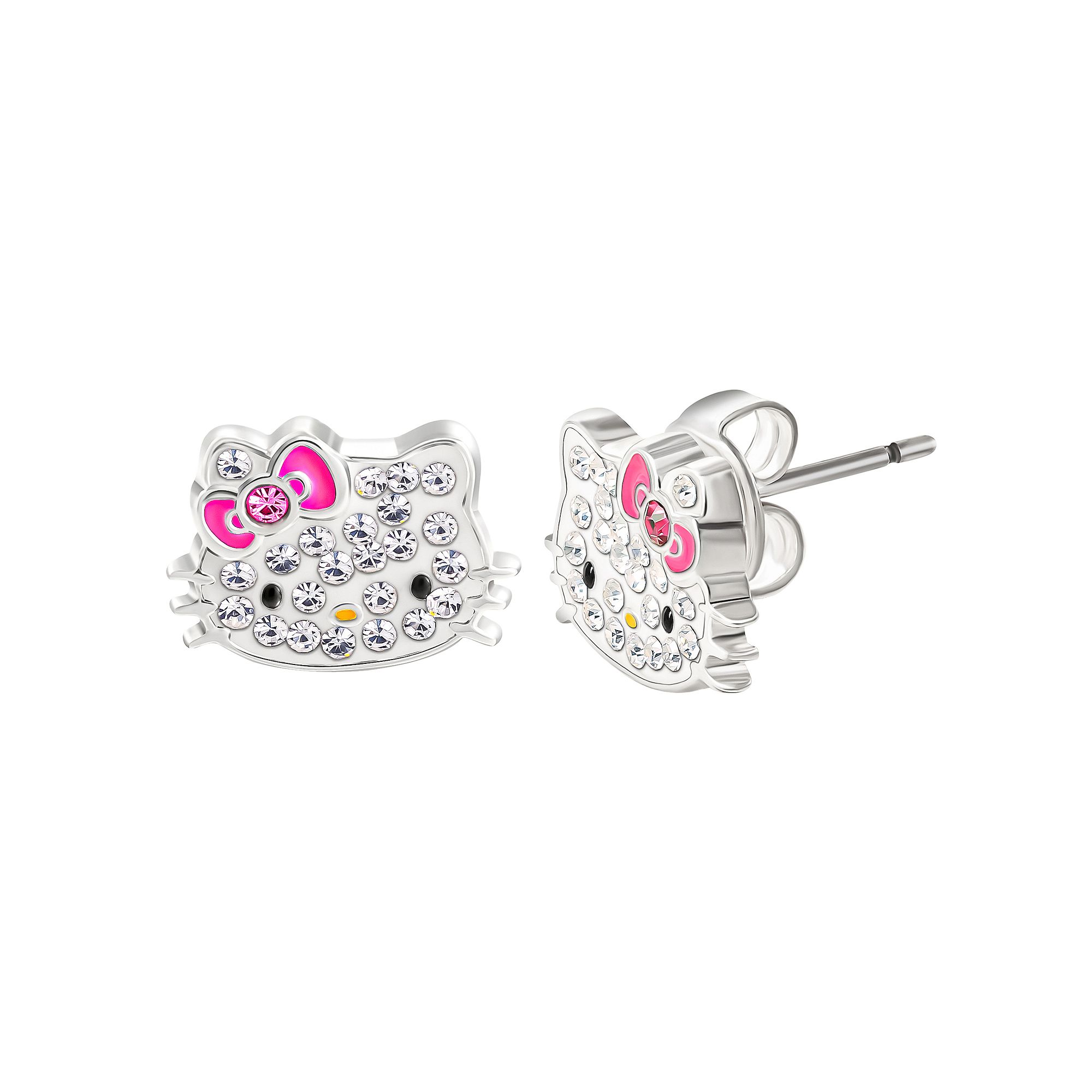 Sanrio Hello Kitty Silver Plated Stud Earrings, Womens, Silver Tone