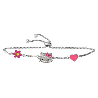Sanrio Hello Kitty Silver Plated Cubic Zirconia Lariat Station Bracelet