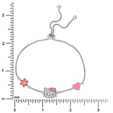 Sanrio Hello Kitty Silver Plated Cubic Zirconia Lariat Station Bracelet