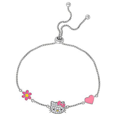 Sanrio Hello Kitty Silver Plated Cubic Zirconia Lariat Station Bracelet