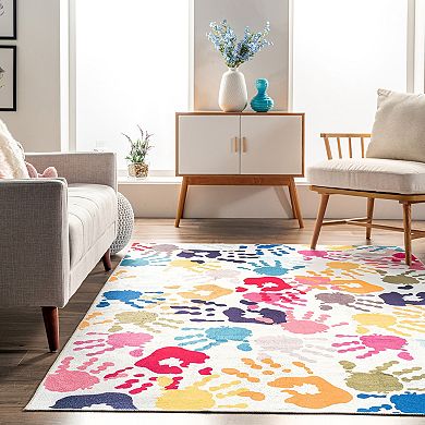 nuLOOM Pinkie Machine Washable Handprint Kids Area Rug
