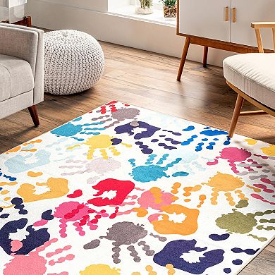 nuLOOM Pinkie Machine Washable Handprint Kids Area Rug