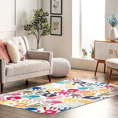 nuLOOM Pinkie Machine Washable Handprint Kids Area Rug