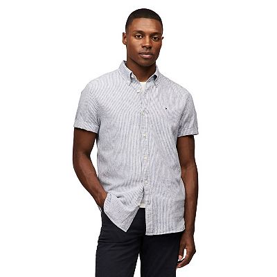 tommy hilfiger short sleeve dress shirt Amazon.com: Tommy Hilfiger Men's Lightweight Leaf Print Short Sleeve Shirts,Black/Allover  Medium : Clothing, Shoes & Jewelry