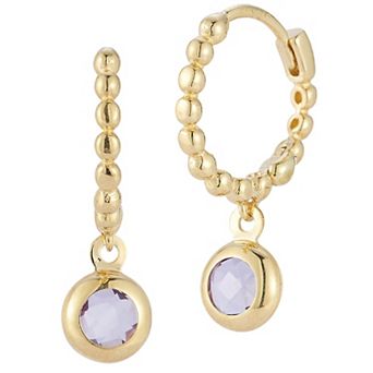 LUMINOR GOLD 14k Gold Gemstone Beaded Huggie Hoop Earrings