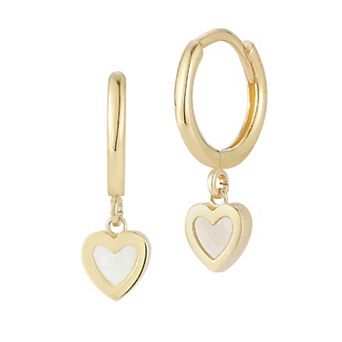 LUMINOR GOLD 14k Gold Mother of Pearl Mini Heart Huggie Hoop Earrings