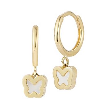 LUMINOR GOLD 14k Gold Mother of Pearl Mini Butterfly Huggie Hoop Earrings