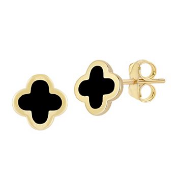 LUMINOR GOLD 14k Gold Enamel Clover Stud Earrings