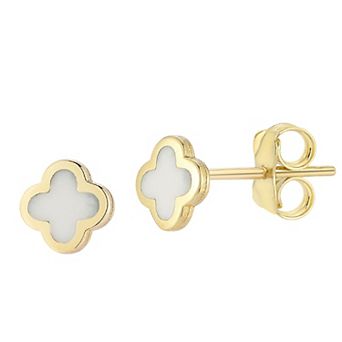 LUMINOR GOLD 14k Gold Enamel Clover Stud Earrings