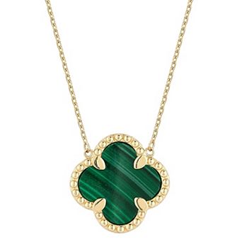 LUMINOR GOLD 14k Gold Malachite Clover Pendant Necklace