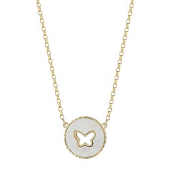 LUMINOR GOLD 14k Gold Mother of Pearl Butterfly Pendant Necklace