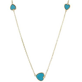 LUMINOR GOLD 14k Gold Gemstone 3-Heart Station Necklace