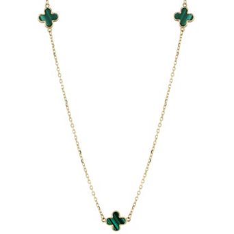 LUMINOR GOLD 14k Gold Malachite 3-Clover Station Necklace
