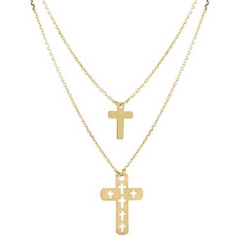 LUMINOR GOLD 14k Gold Double Layered Cross Pendant Necklace