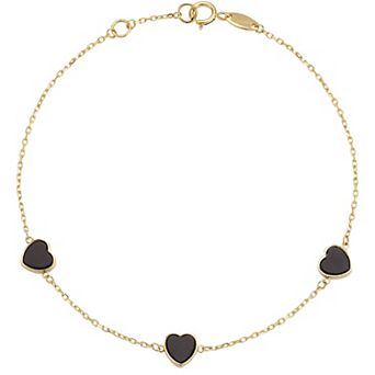 LUMINOR GOLD 14k Gold Gemstone 3-Heart Station Bracelet
