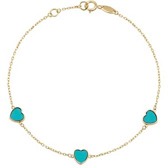 LUMINOR GOLD 14k Gold Gemstone 3-Heart Station Bracelet