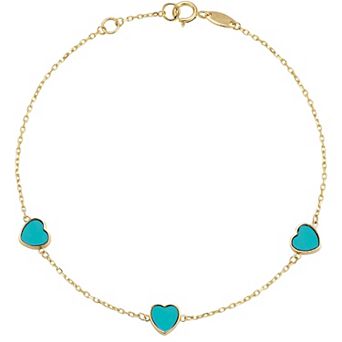 LUMINOR GOLD 14k Gold Gemstone 3-Heart Station Bracelet
