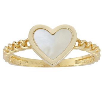 LUMINOR GOLD 14k Gold Mother of Pearl Heart & Curb Chain Ring