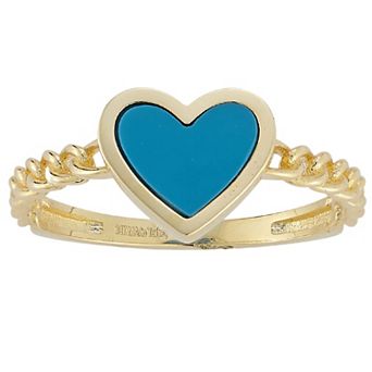 LUMINOR GOLD 14k Gold Turquoise Heart & Curb Chain Ring